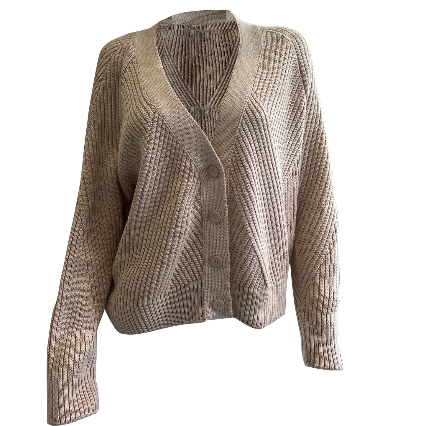 Cotton Rich Textured V-Neck Cardigan Geometria