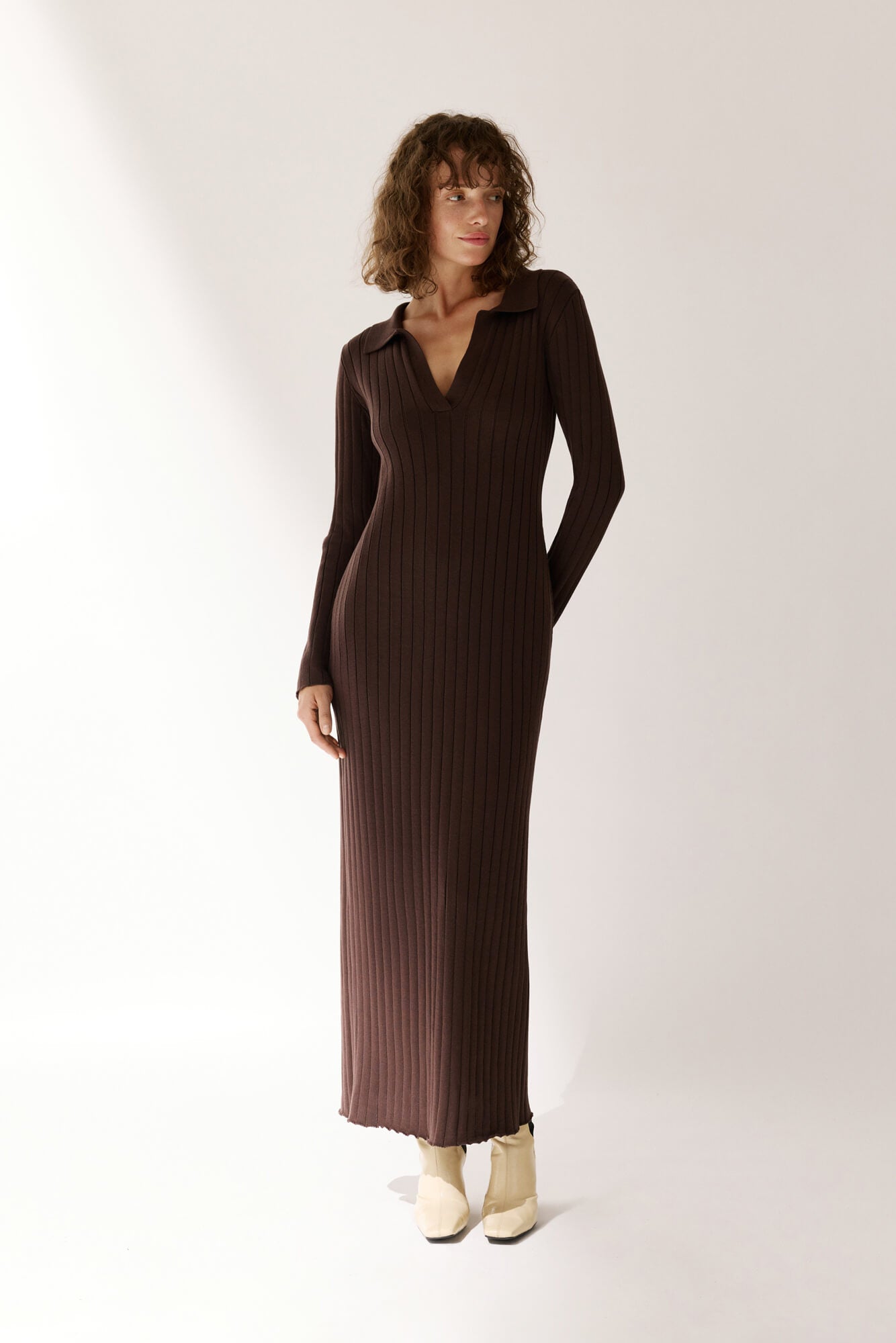 Ribbed Polo Maxi Dress with Slit Nova Chocolate NENYA Ribbed Polo Maxi Dress with Slit Nova Chocolate NENYA
