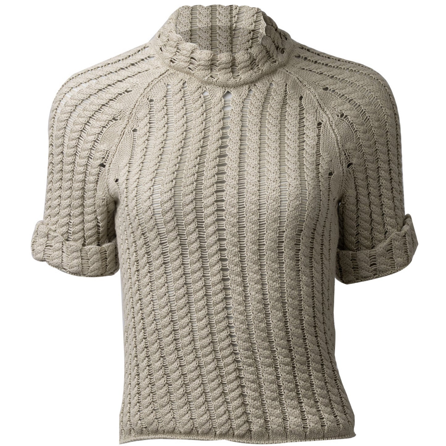 Fringed crochet-knit cotton jumper with short sleeve Provence Milk