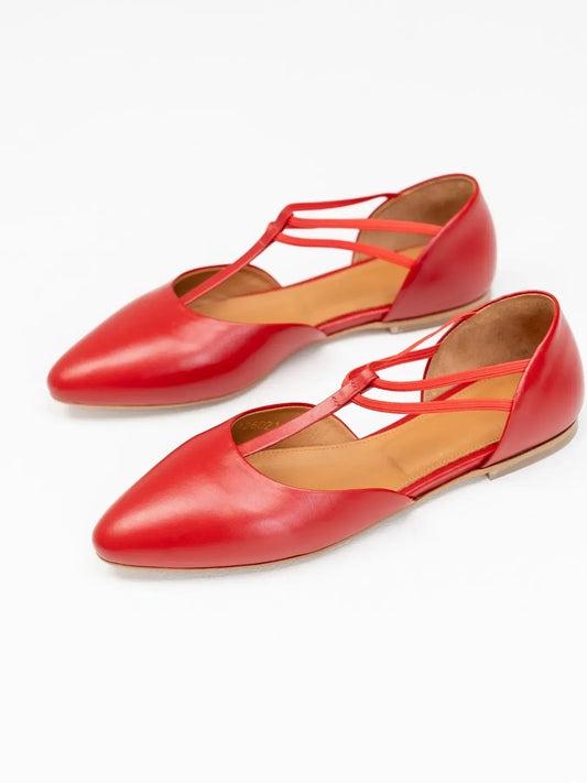 Leather Flat Ballet With Straps Bluzz