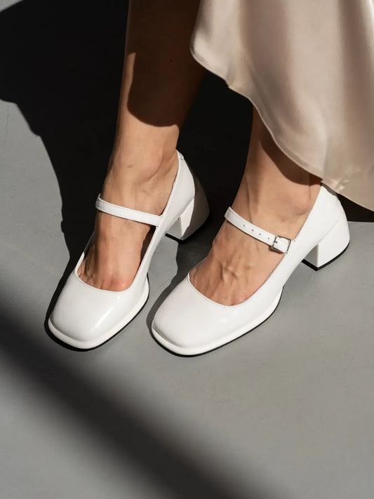 Strappy Block Heel Court Shoes Patricia