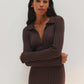 Ribbed Polo Maxi Dress with Slit Nova Chocolate