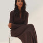 Ribbed Polo Maxi Dress with Slit Nova Chocolate