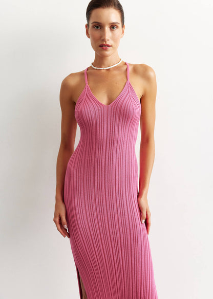 Summer Maxi Dress With Lace Up Back Pink