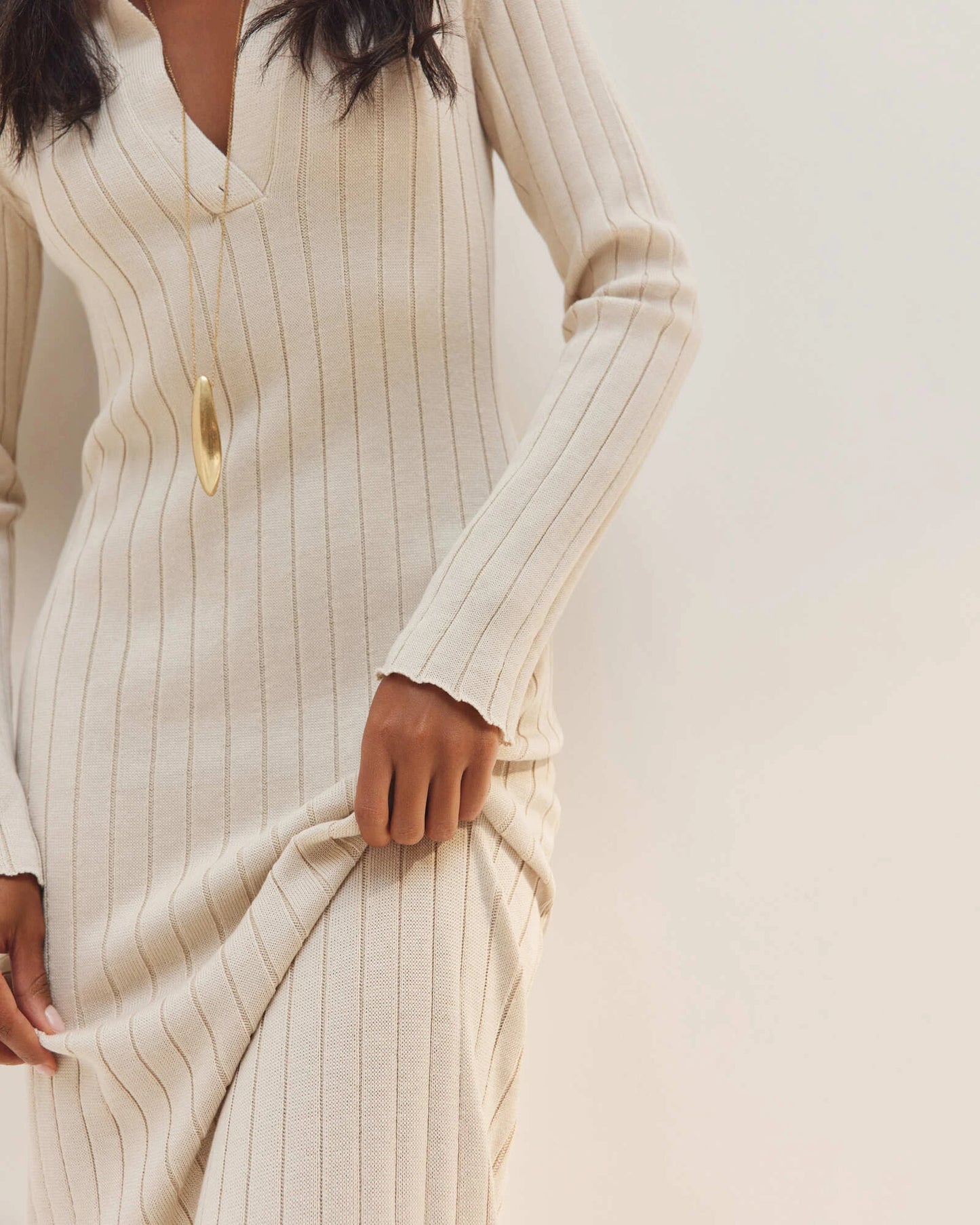 Ribbed Polo Maxi Dress with Slit Nova Dark Olive