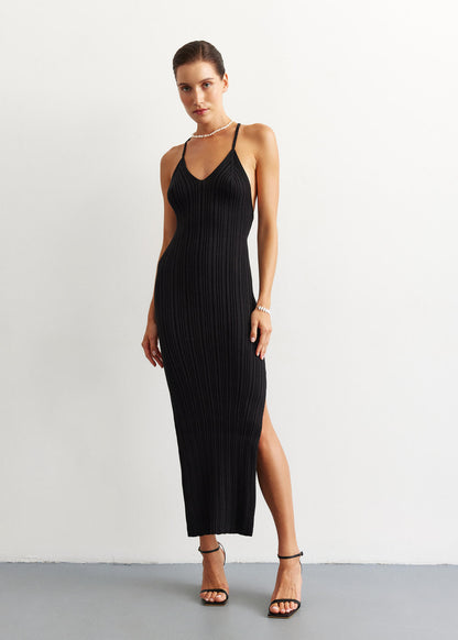 Summer Maxi Dress With Lace Up Back Black