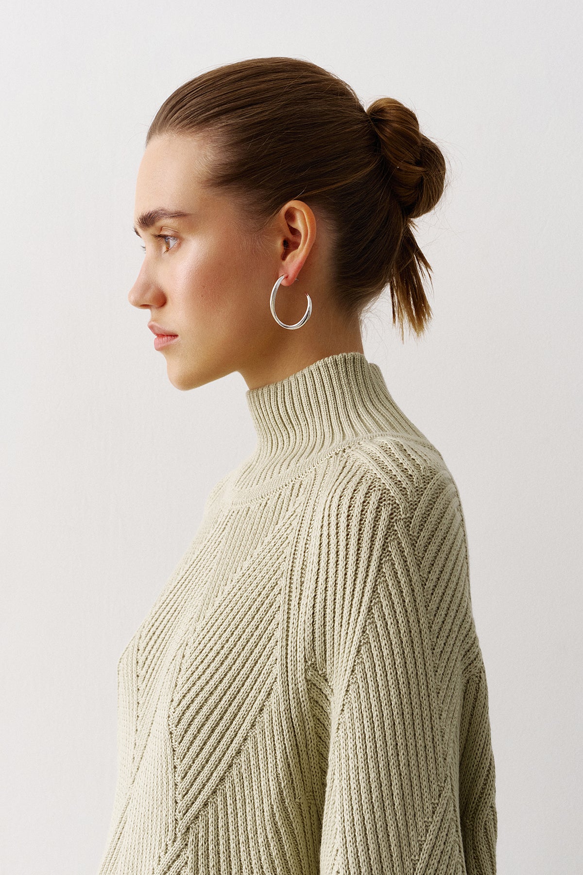 High Neck Knitted Sweater With Geometric Print