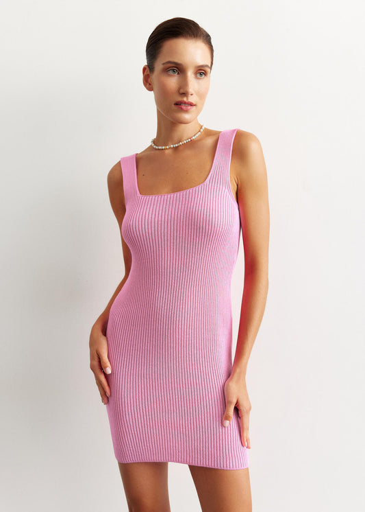Elastic Band Mini Dress Pink