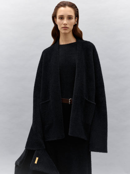 Amber – Fluffy Yarn Kimono Cardigan Black