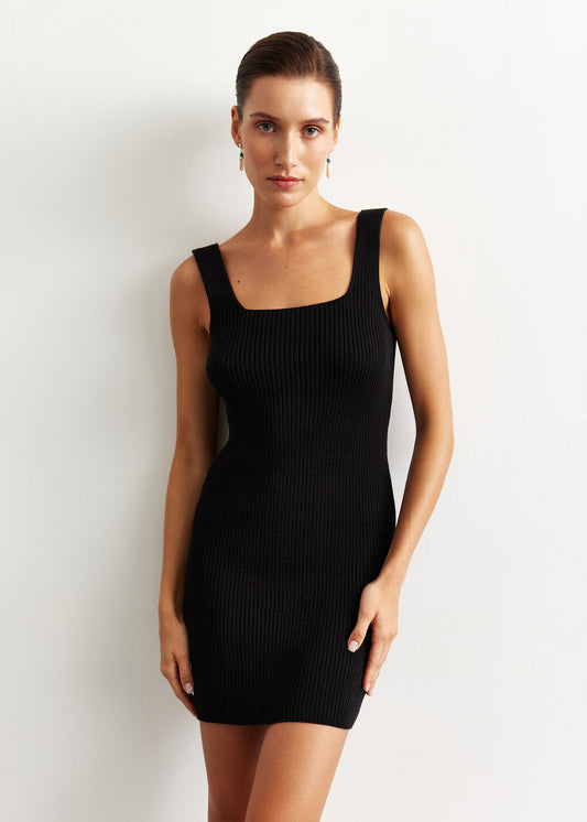 Elastic Band Mini Dress Black