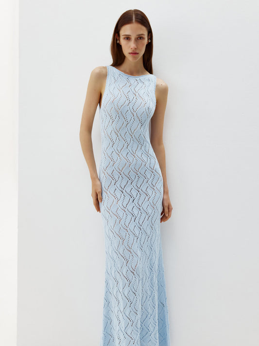 Openwork Sleeveless Maxi Dress Rafaella Blue