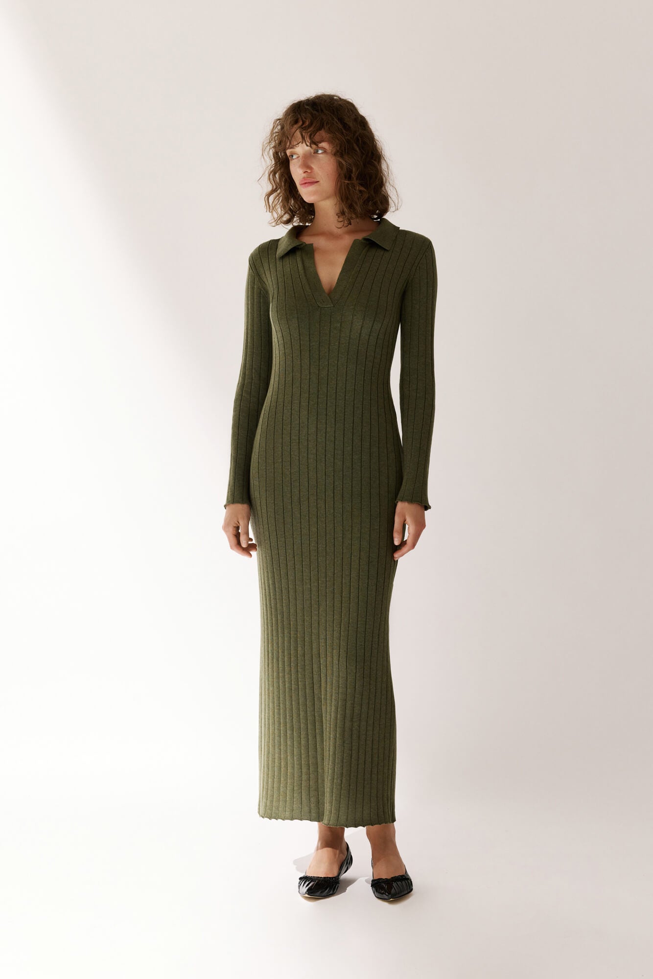 Ribbed Polo Maxi Dress with Slit Nova Green NENYA Ribbed Polo Maxi Dress with Slit Nova Green NENYA