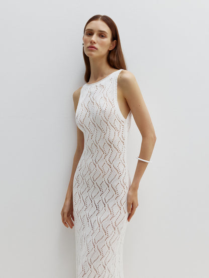 Openwork Sleeveless Maxi Dress Rafaella Milk