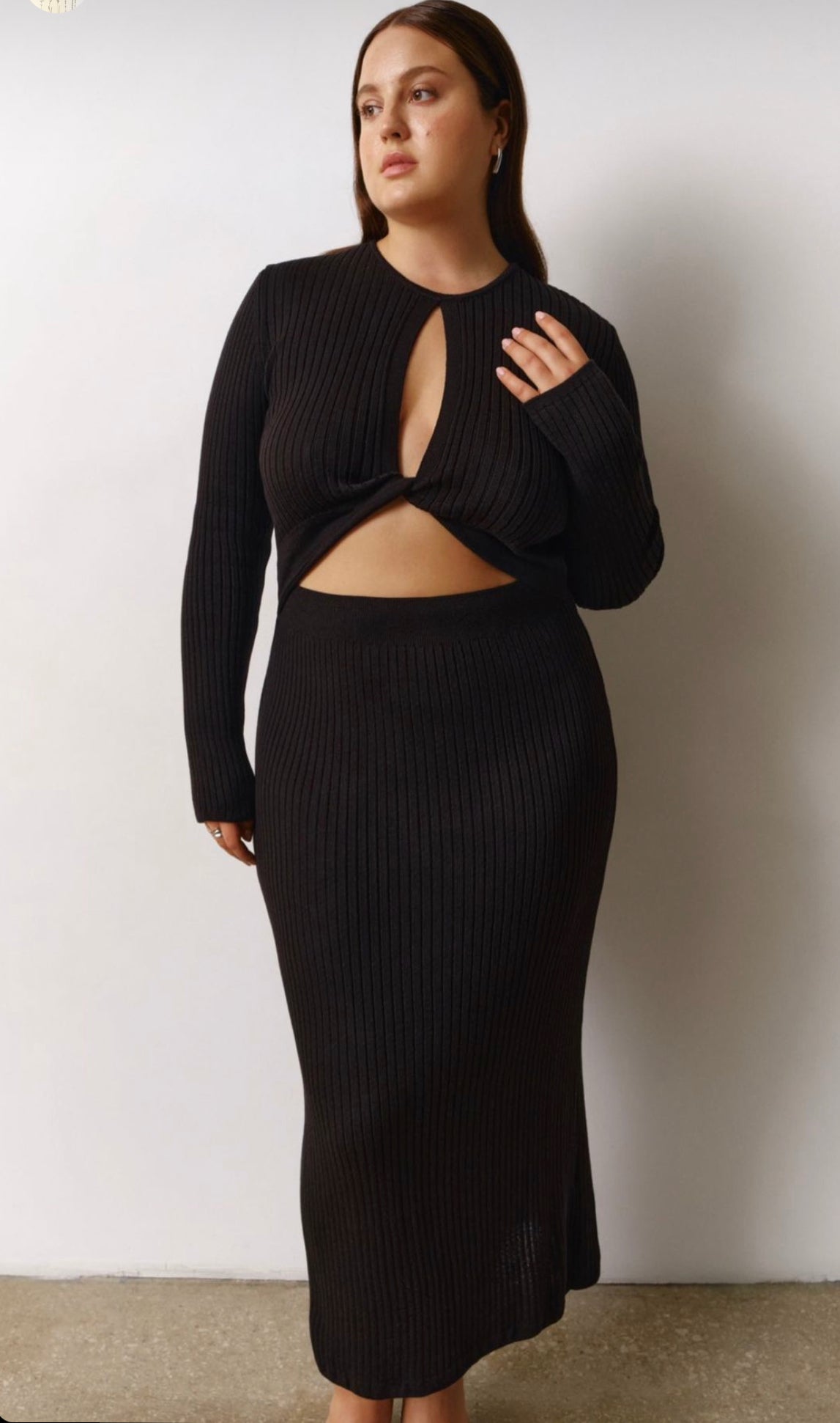Knitted Dress Maria With A Twist On The Chest Black