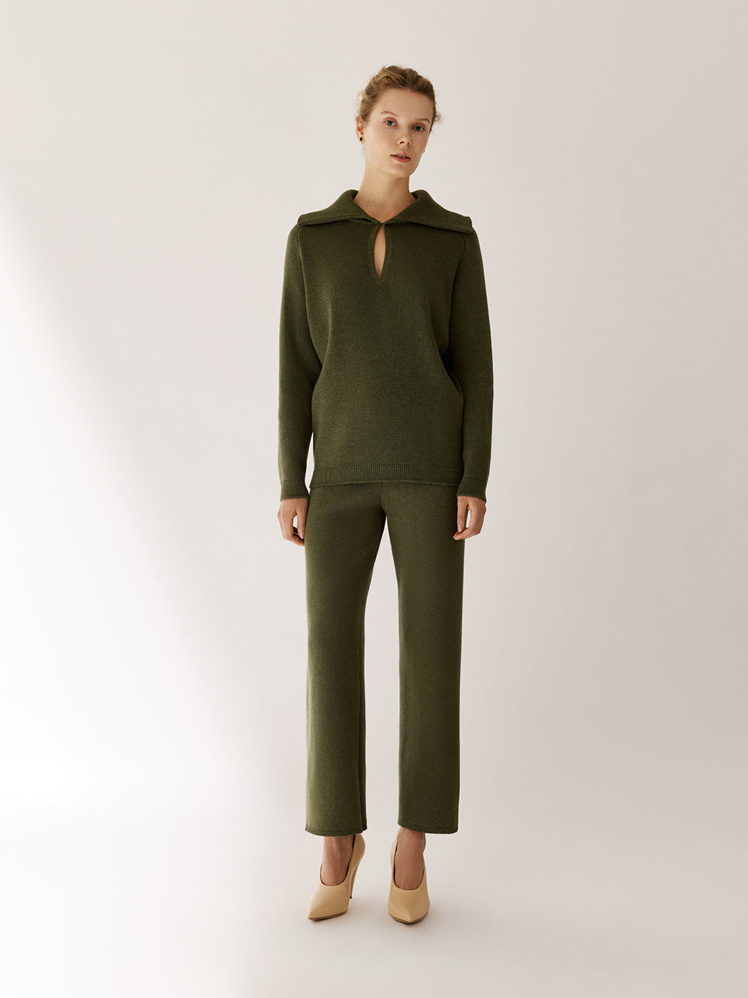 Polo Jumper with Accent Collar Pola Ivory