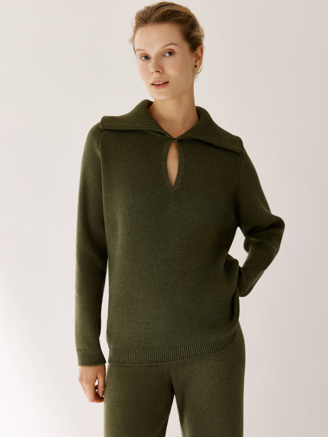 Polo Jumper with Accent Collar Pola Ivory