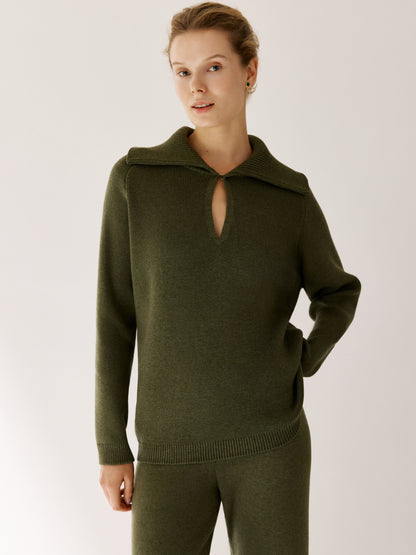 Polo Jumper with Accent Collar Pola Khaki