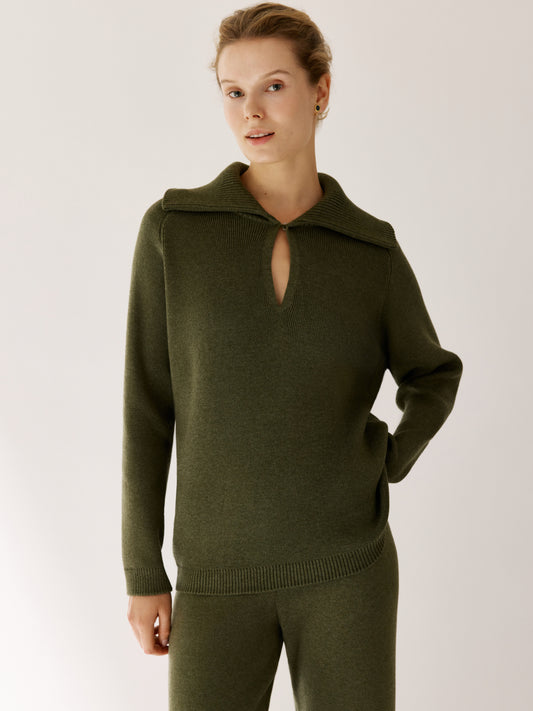 Polo Jumper with Accent Collar Pola Khaki