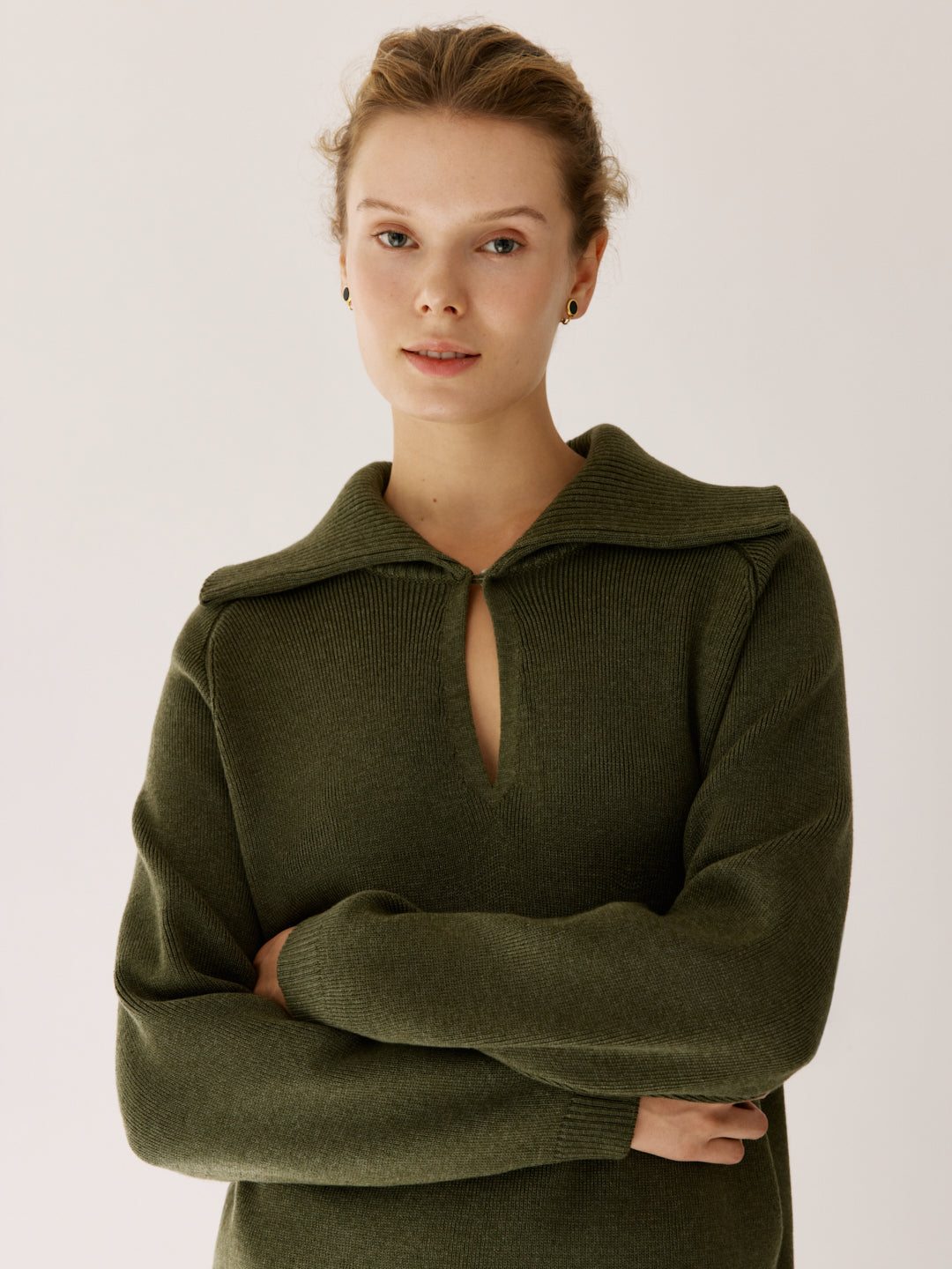 Polo Jumper with Accent Collar Pola Ivory
