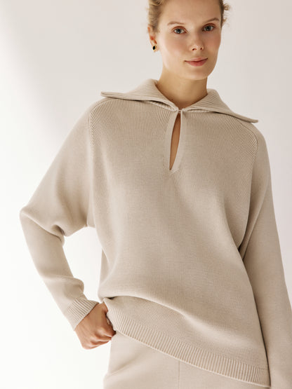 Polo Jumper with Accent Collar Pola Ivory
