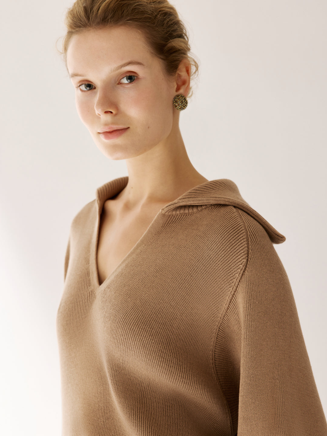 Polo Jumper with Accent Collar Pola Ivory