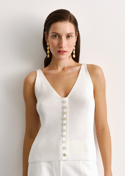 Ribbed Top With Decorative Buttons Milk