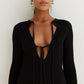 Stylish Knitted Black Mini Dress With Ties Melody