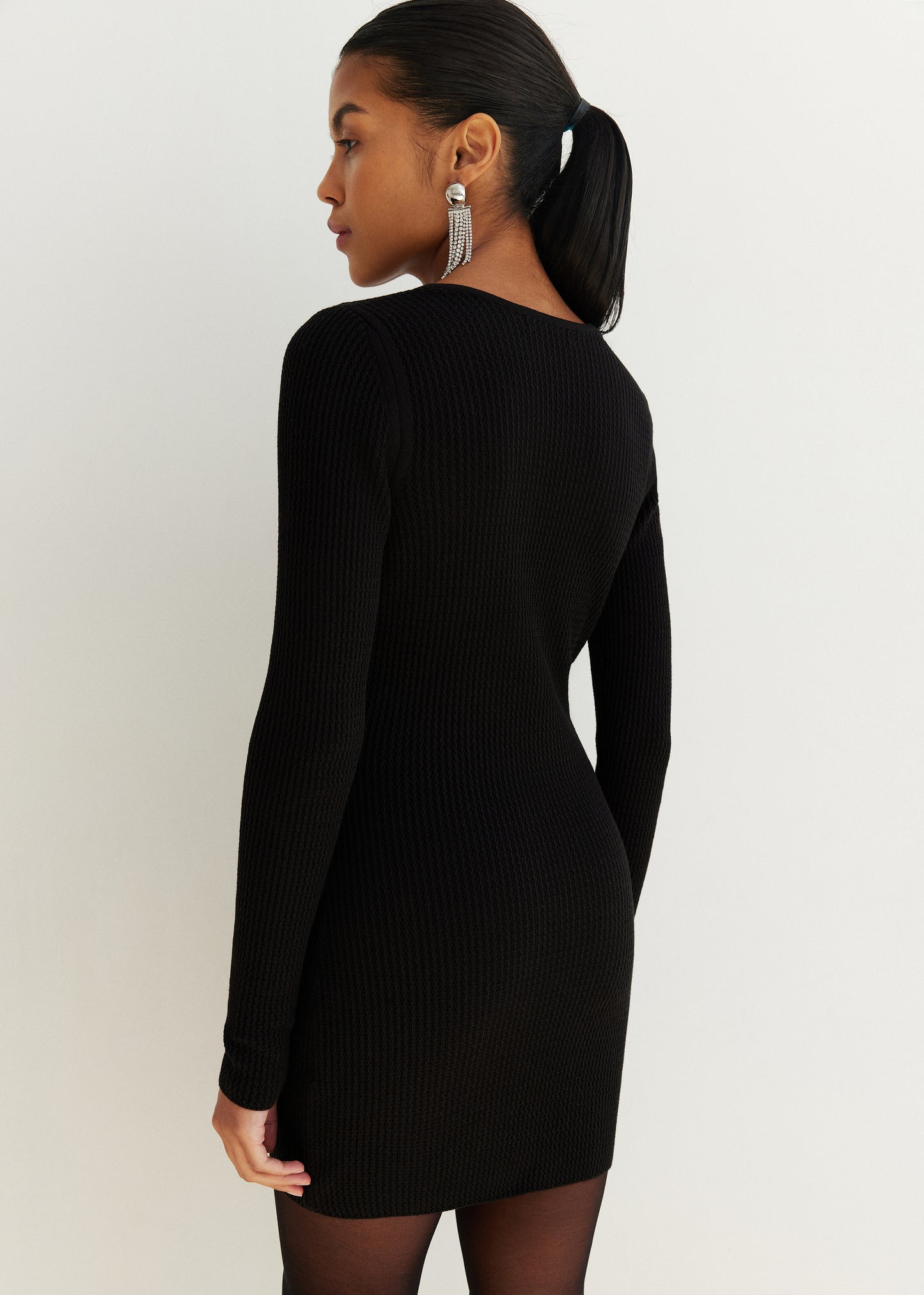 Stylish Knitted Black Mini Dress With Ties Melody