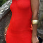 V-neck Ribbed Knitted Dress Lilia Red