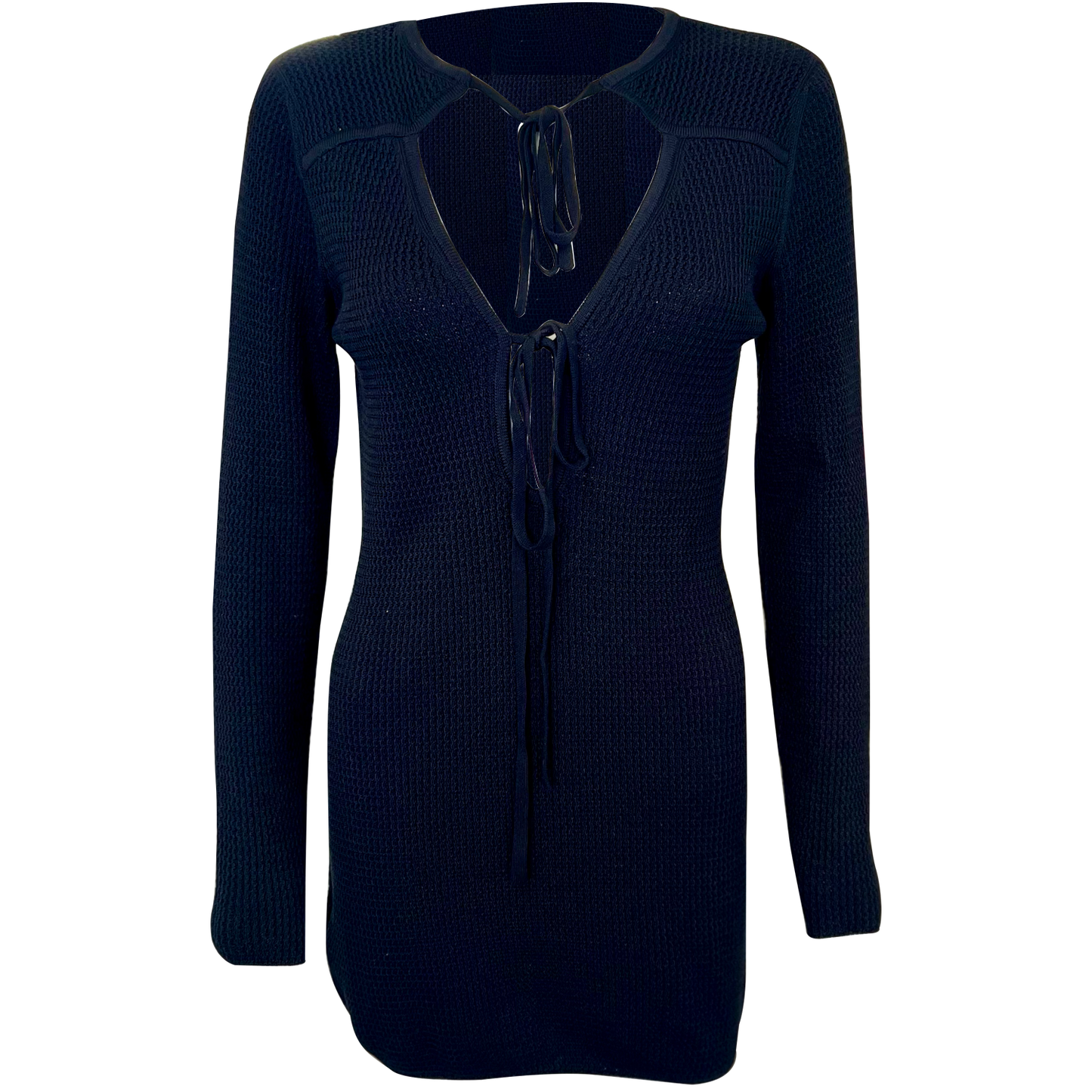 Stylish Knitted Black Mini Dress With Ties Melody