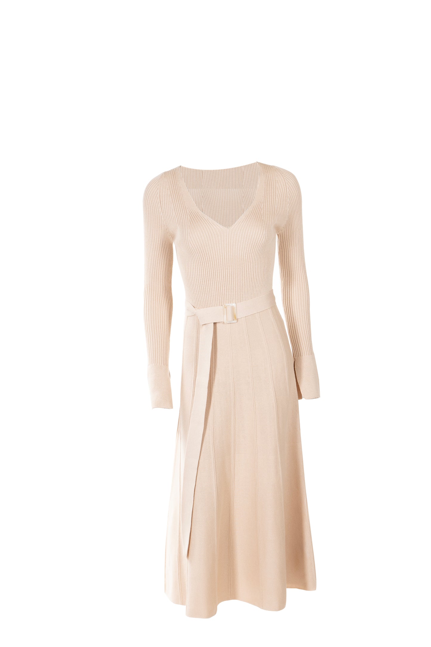 Knitted Belted V-neck Midi Dress Stephanie