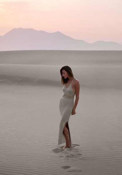 Summer Maxi Dress With Lace Up Back Beige