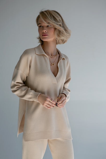 Pollo Collar Detail Oversized Jumper Cream
