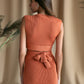 Elegant Ribbed Knit Midi Pencil Skirt Terracotta