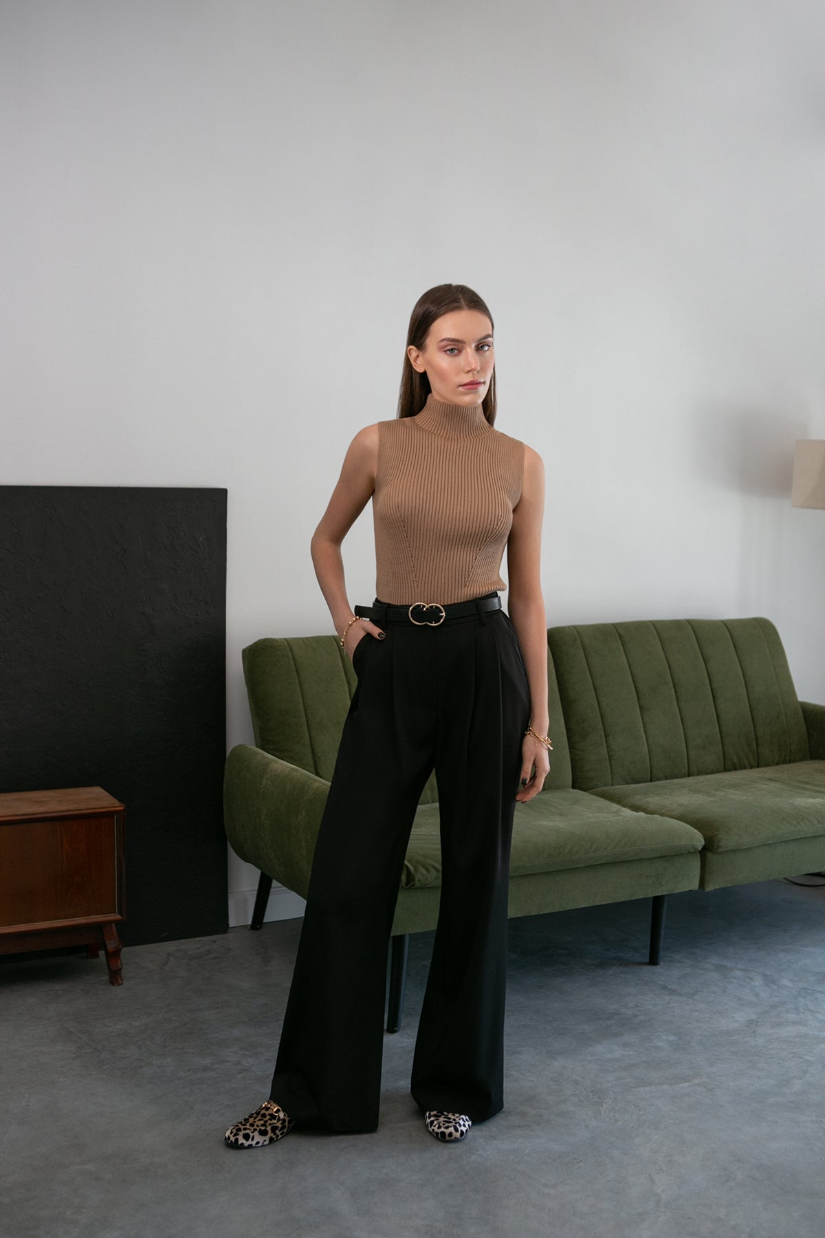 High-Neck Ribbed Knitted Top