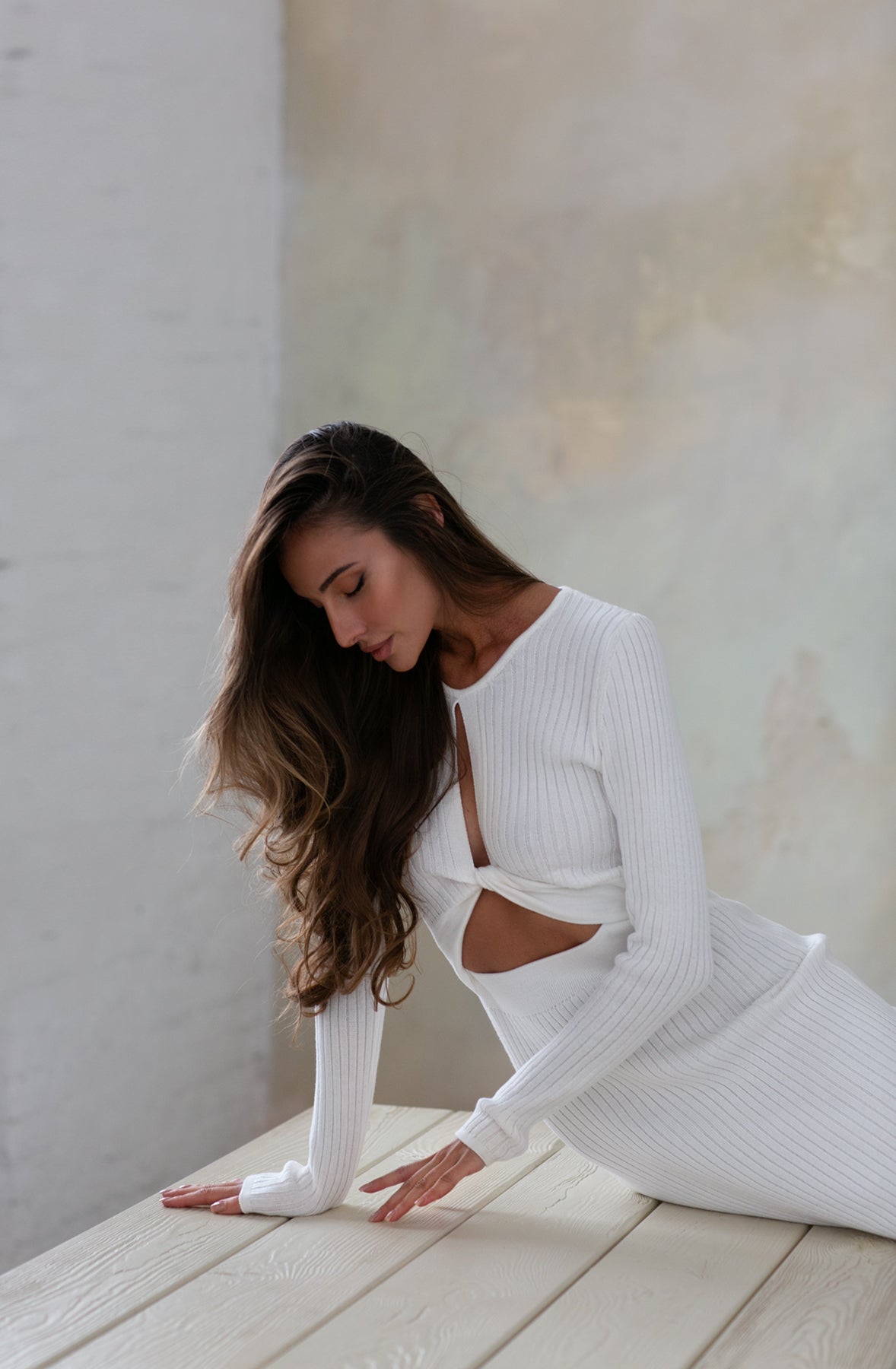 Knitted Dress Maria With A Twist On The Chest Milk