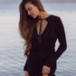 Stylish Knitted Black Mini Dress With Ties Melody
