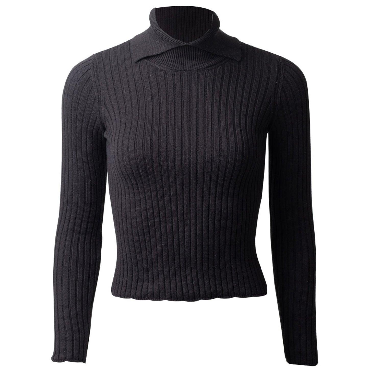 Knitted Cotton Roll Neck Jumper Black