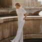 Fringed crochet-knit cotton jumper with short sleeve Provence Milk