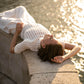 Fringed crochet-knit cotton jumper with short sleeve Provence Milk