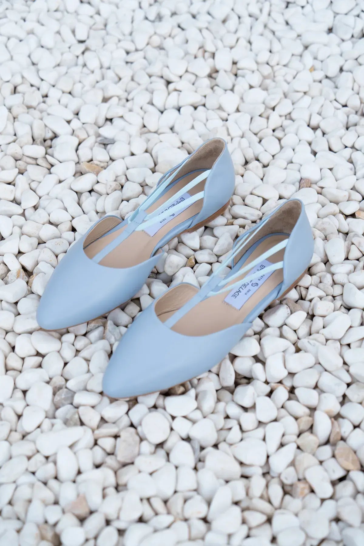 Leather Flat Ballet With Straps Yellow