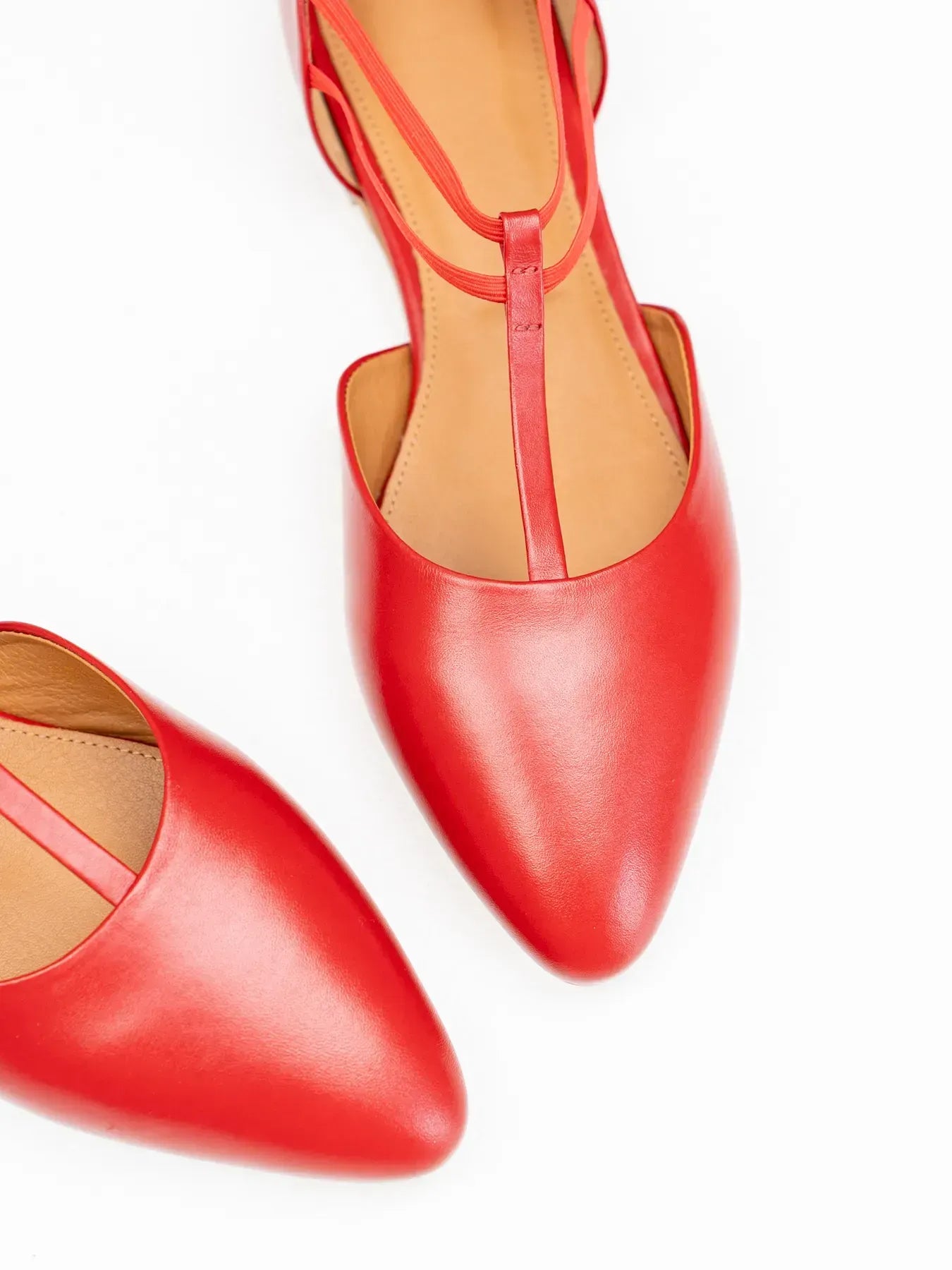 Leather Flat Ballet With Straps Bluzz