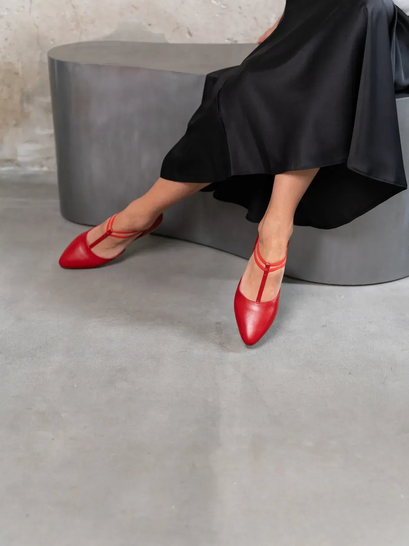 Leather Flat Ballet With Straps Bluzz