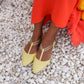 Leather Flat Ballet With Straps Yellow