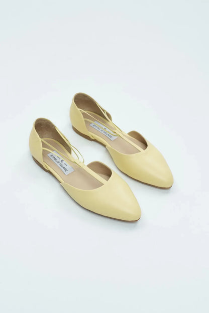 Leather Flat Ballet With Straps Yellow