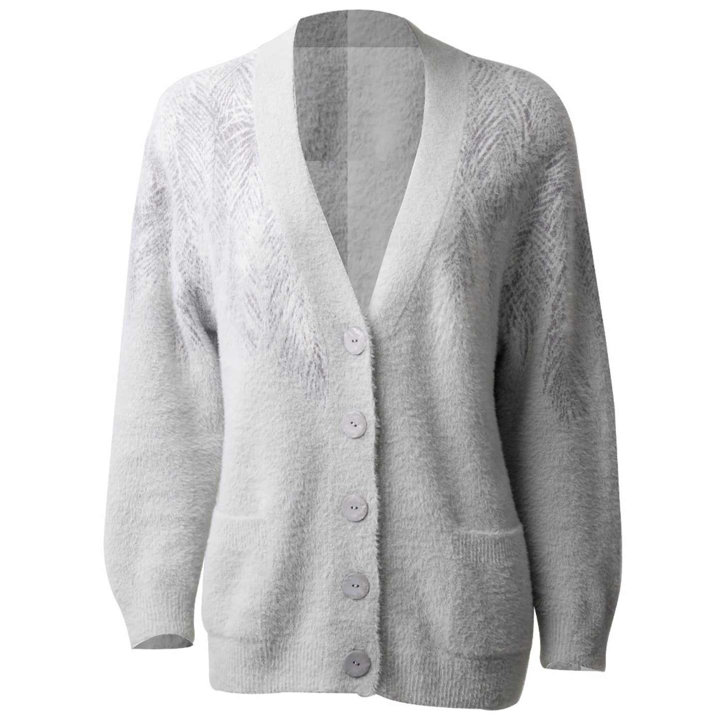 V-Neck Relaxed Cardigan From Fluffy Yarn Feathers