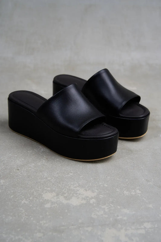VIM Leather Platform Sabots Black