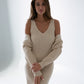 V-neck Ribbed Knitted Dress Lilia Cream