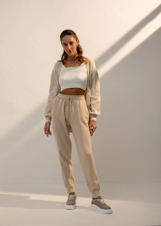 Cuffed High Waisted Tapered Jogger Trousers