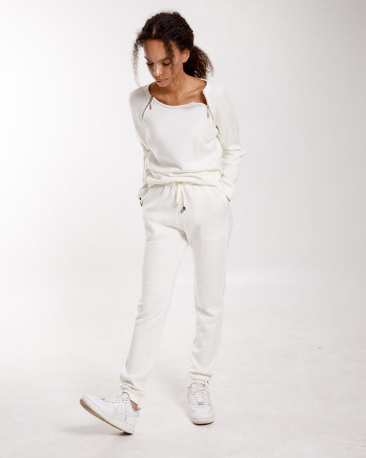 Women's Angora Lounge Jumper With Zippers And Jogger Trousers Milk